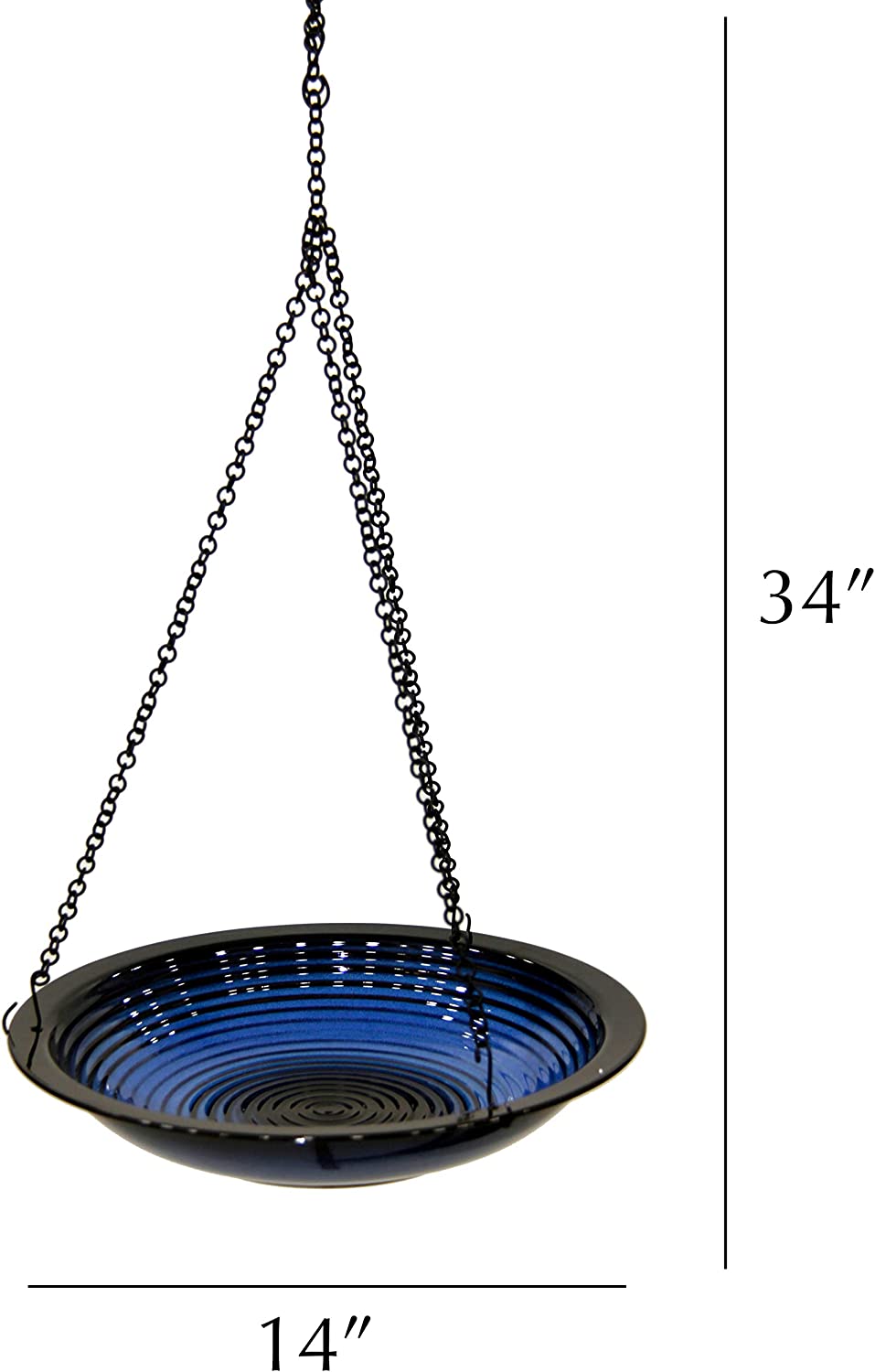 BYER OF MAINE Circles Hanging Bird Bath, Porcelain, Glaze Finish, Adjustable Chain, 14”x14”x34”
