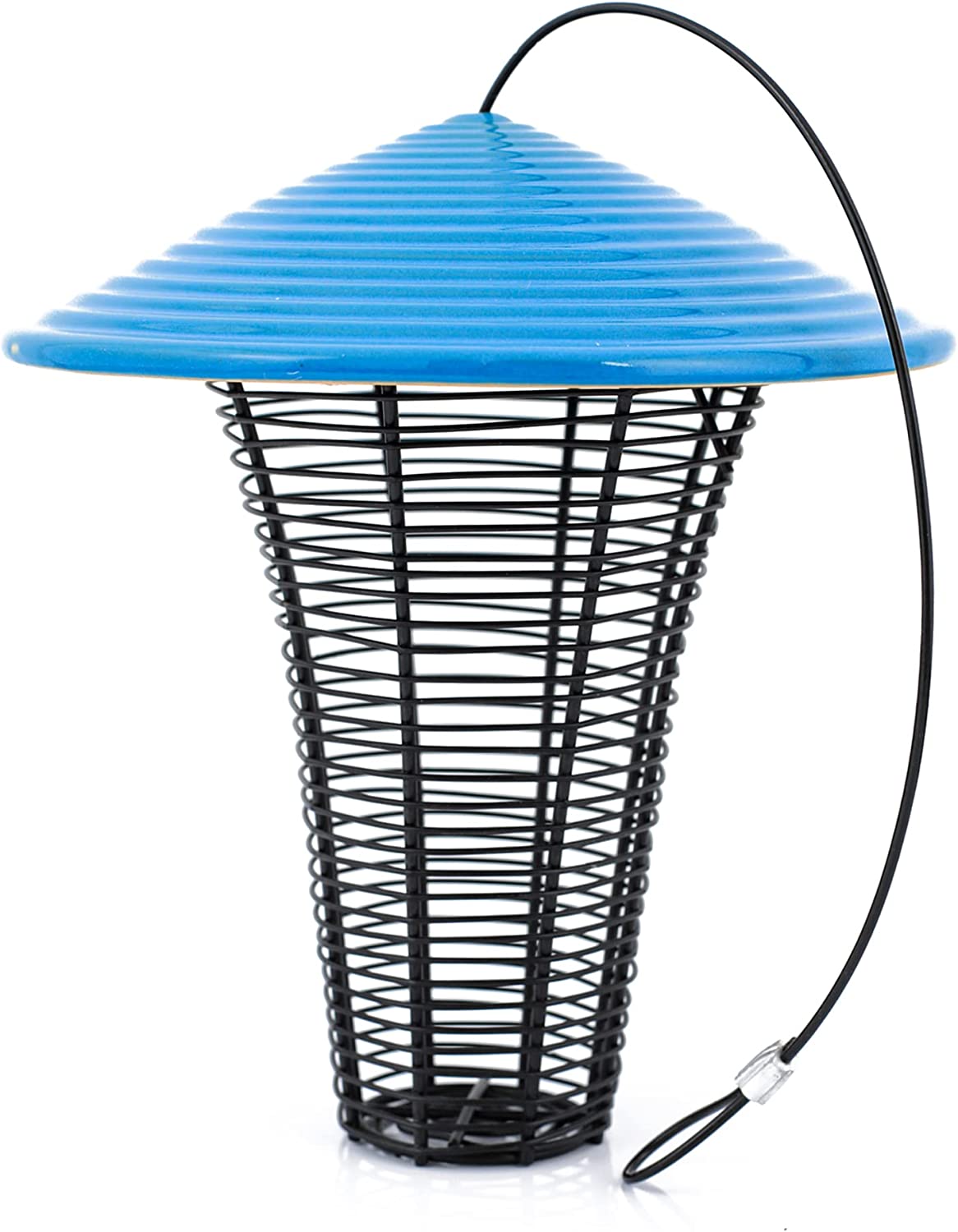 Byer of Maine Prairie Sky Bird Feeder for Outside, Easy to Refill and Clean, Coated Wire Sunflower Seed Outdoor Bird Feeder, Glossy Glazed Ceramic Roof, 3lbs