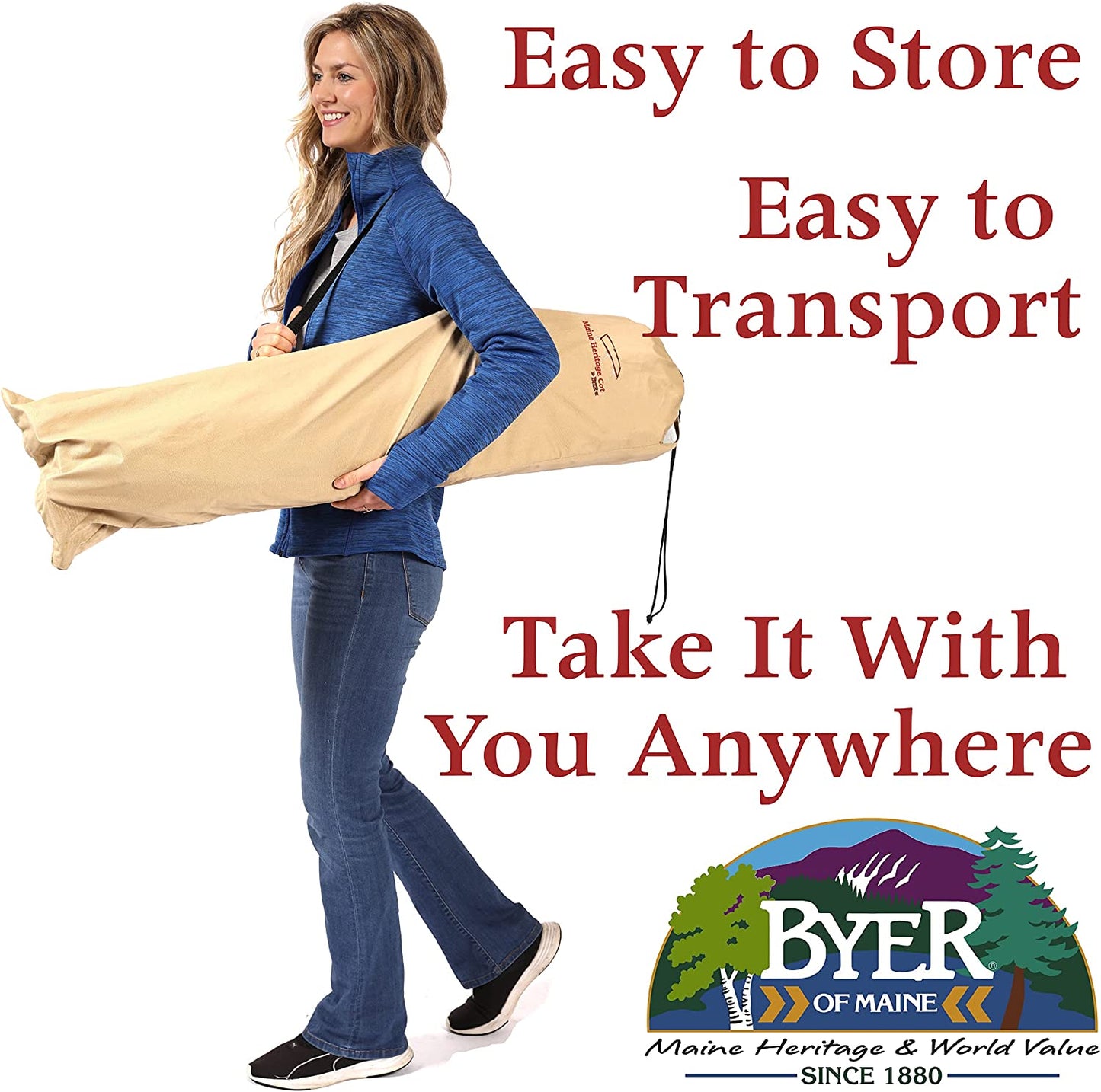 Byer of Maine - Maine Heritage Cot - Wood Cot - Heavy Duty Camp Cot - 84"L x 31"W x 18"H