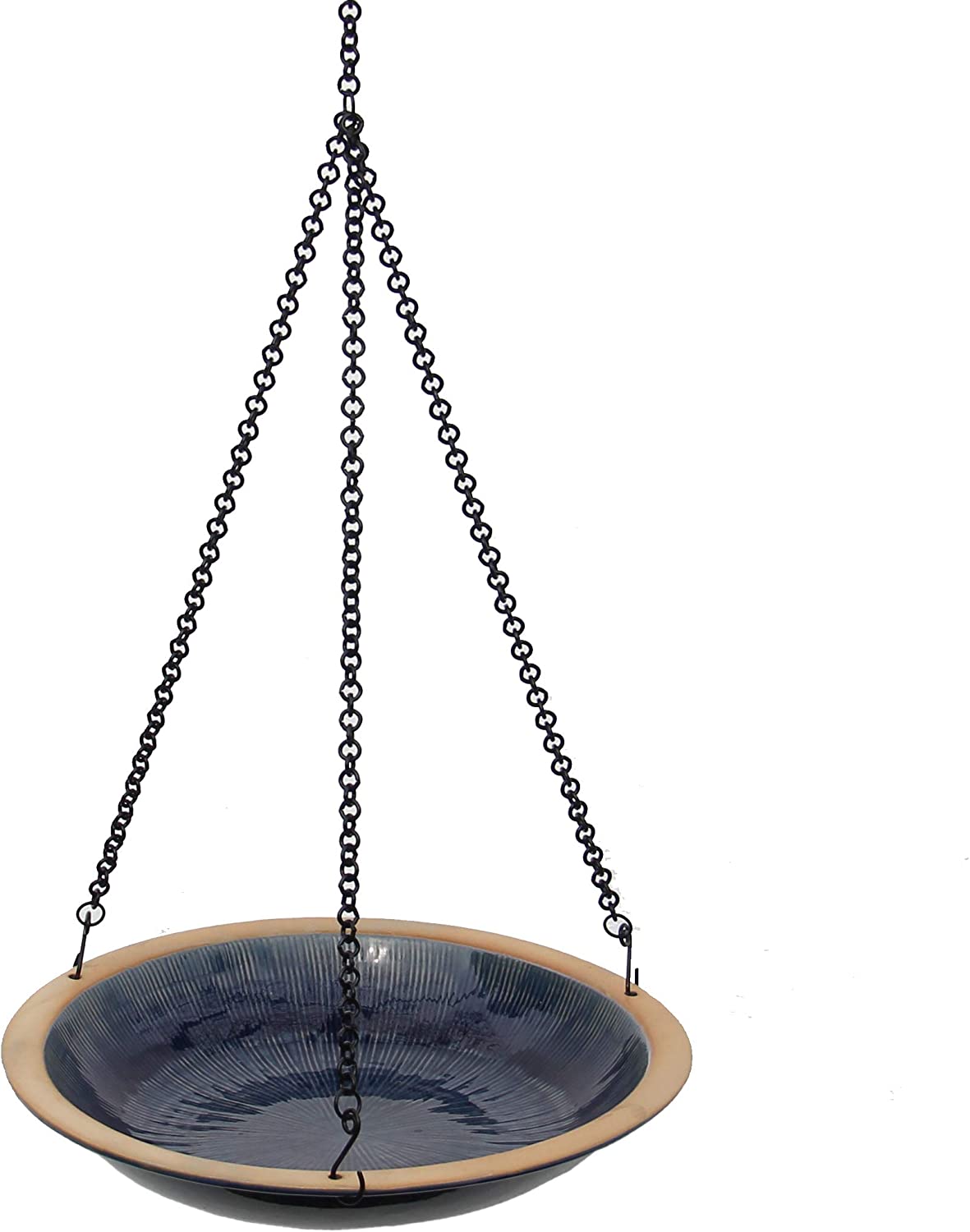 BYER OF MAINE Radial Hanging Bird Bath, Porcelain, Glaze Finish, Adjustable Chain, 14"x14"x34"