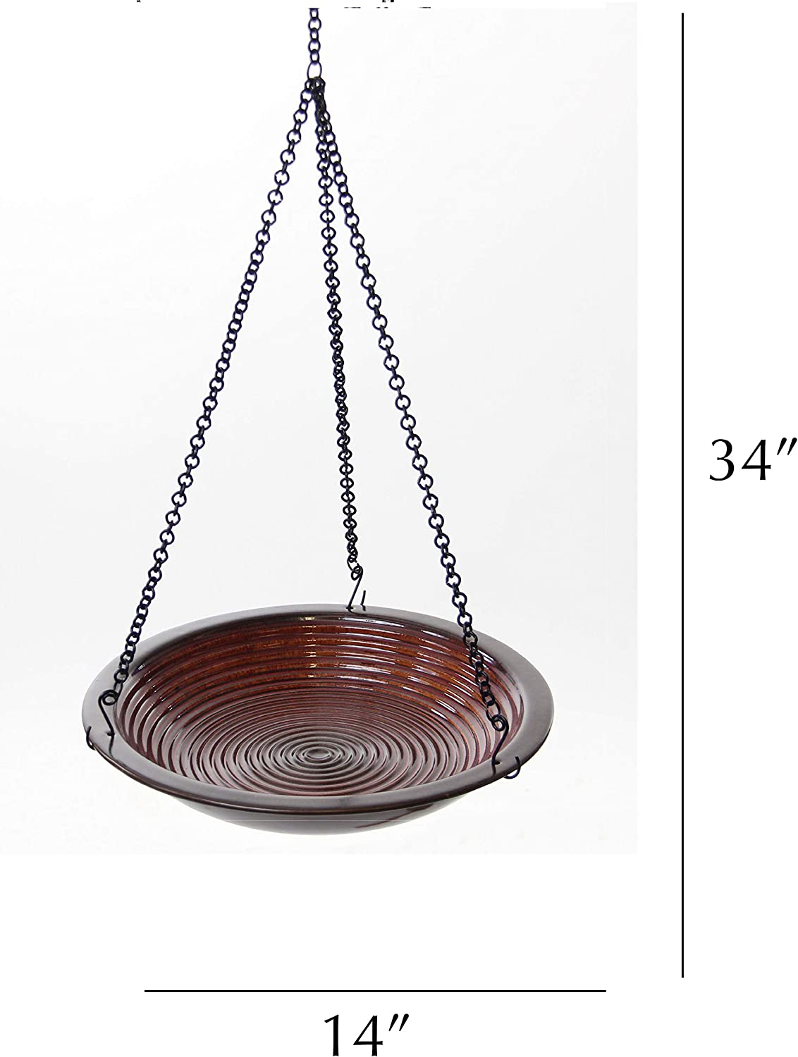 BYER OF MAINE Radial Hanging Bird Bath, Porcelain, Glaze Finish, Adjustable Chain, 14"x14"x34"