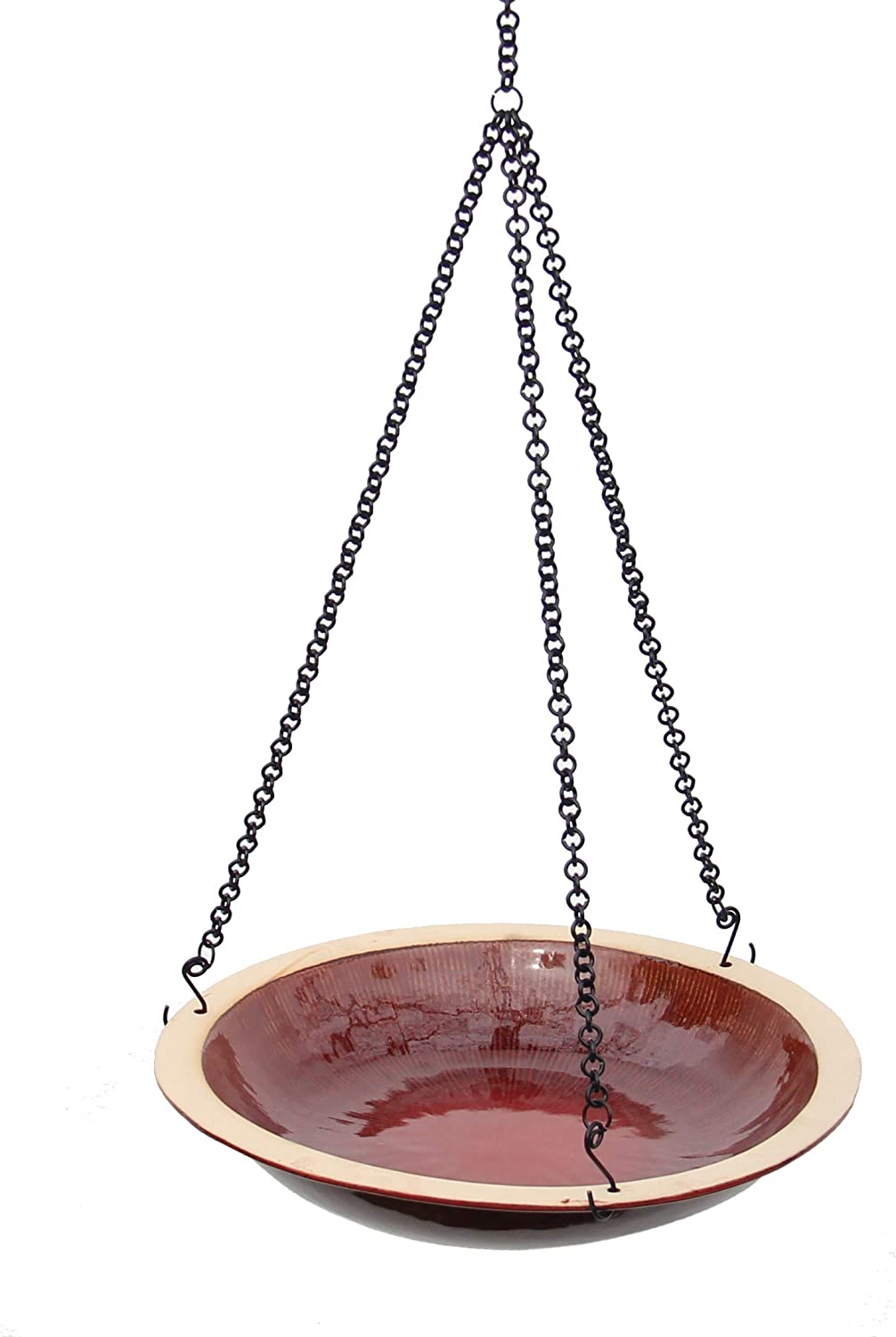 BYER OF MAINE Radial Hanging Bird Bath, Porcelain, Glaze Finish, Adjustable Chain, 14"x14"x34"